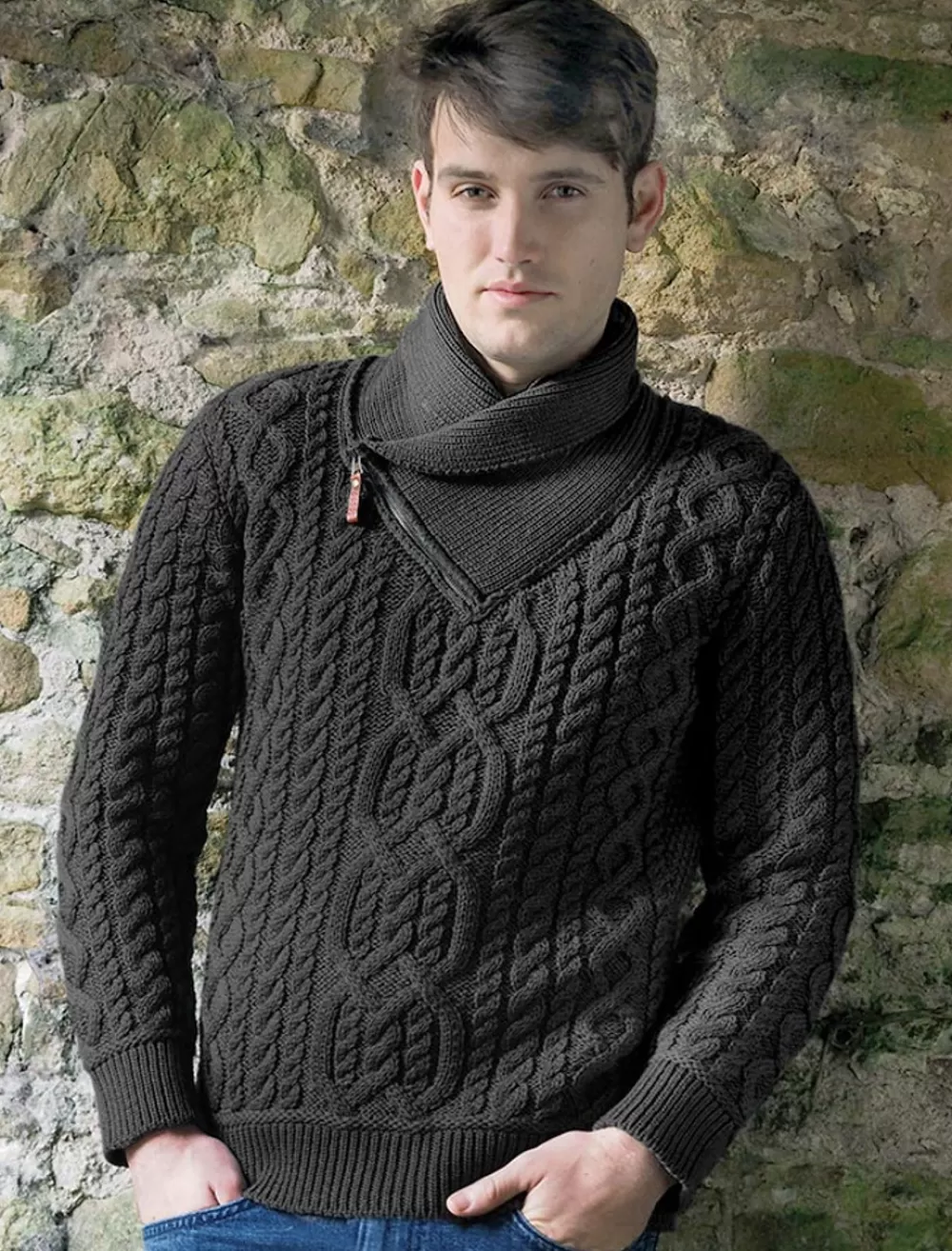 Cheap Aran Zip Shawl Neck Sweater | Aran Sweater Market Sweaters