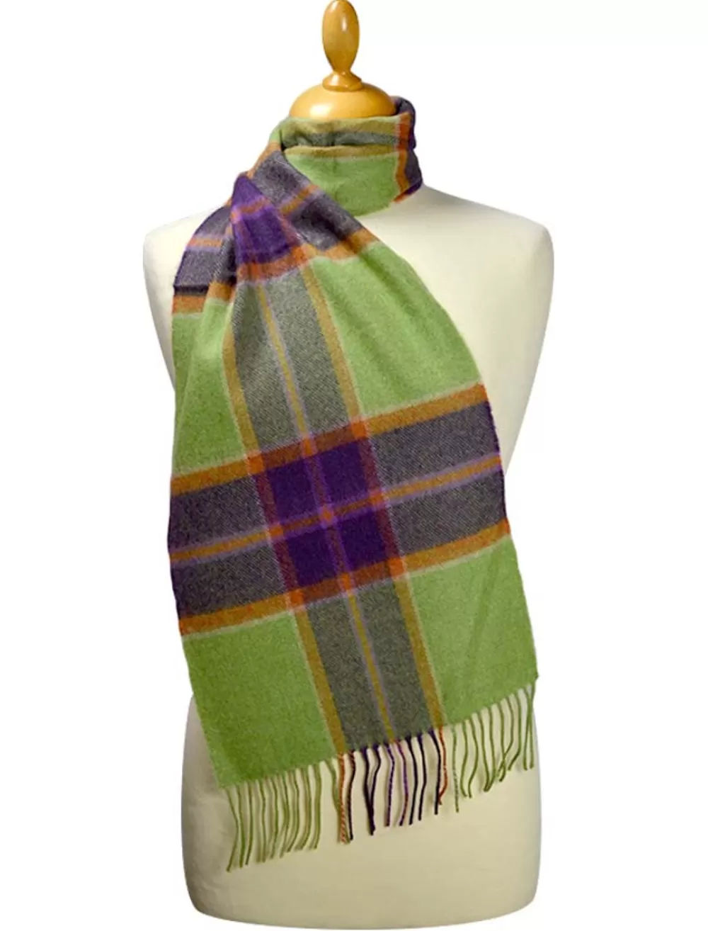 Store Fine Merino Plaid Scarf - Green Purple Plaid | Aran Sweater Market Plaid & Tartan Scarves