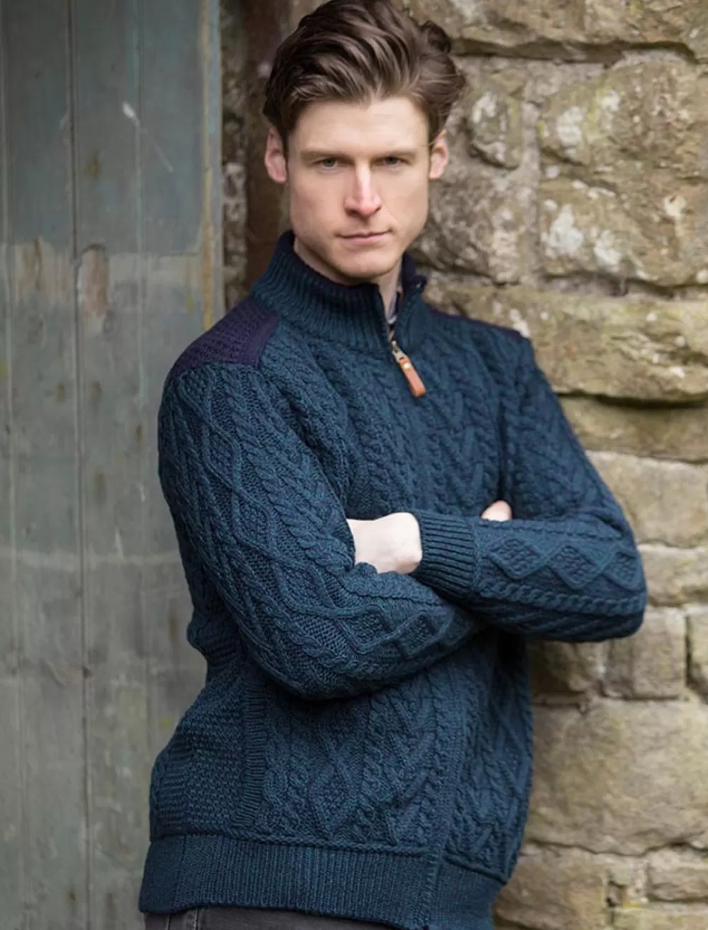 Cheap Full Zip Aran Cardigan with Patches | Aran Sweater Market Cardigans, Jackets & Coats