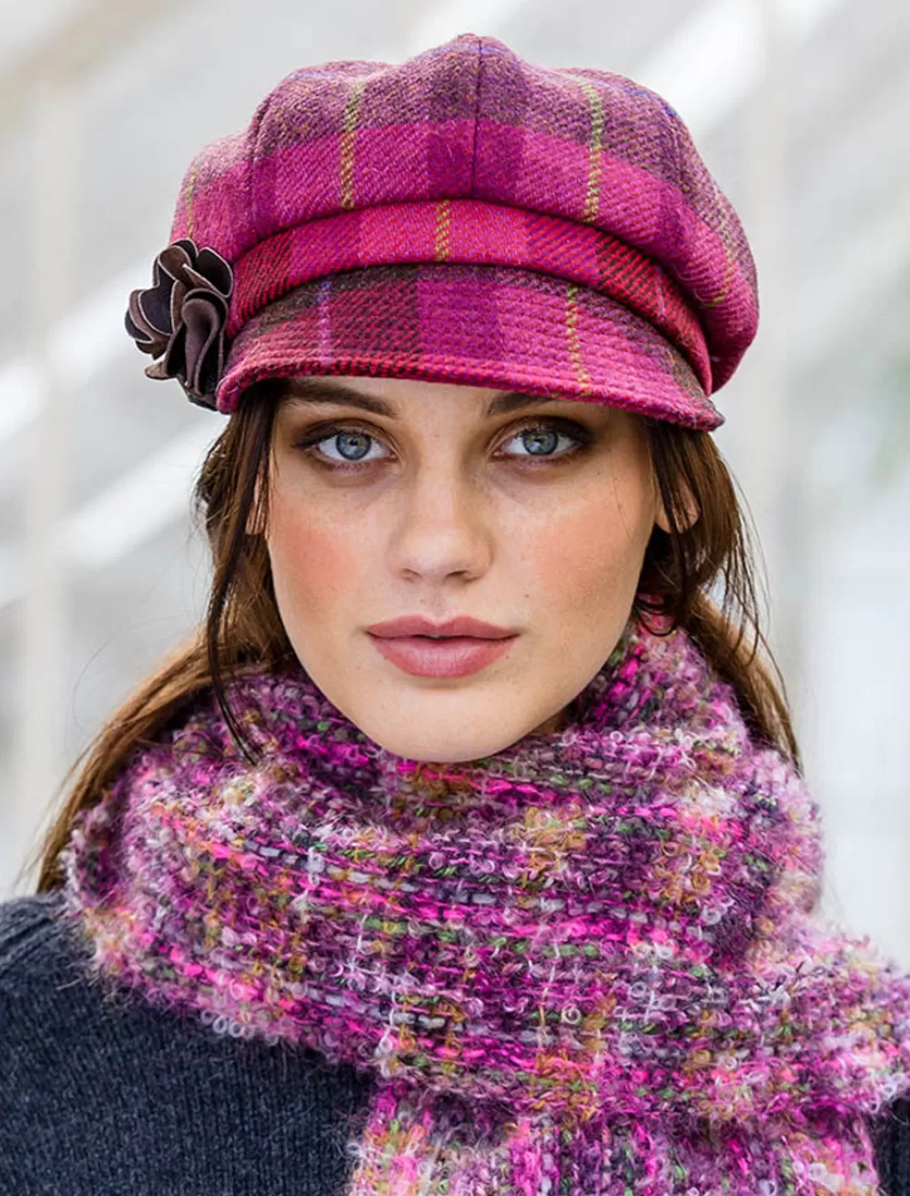 Best Ladies Tweed Newsboy Hat - Pink Plaid | Aran Sweater Market Women Caps & Hats