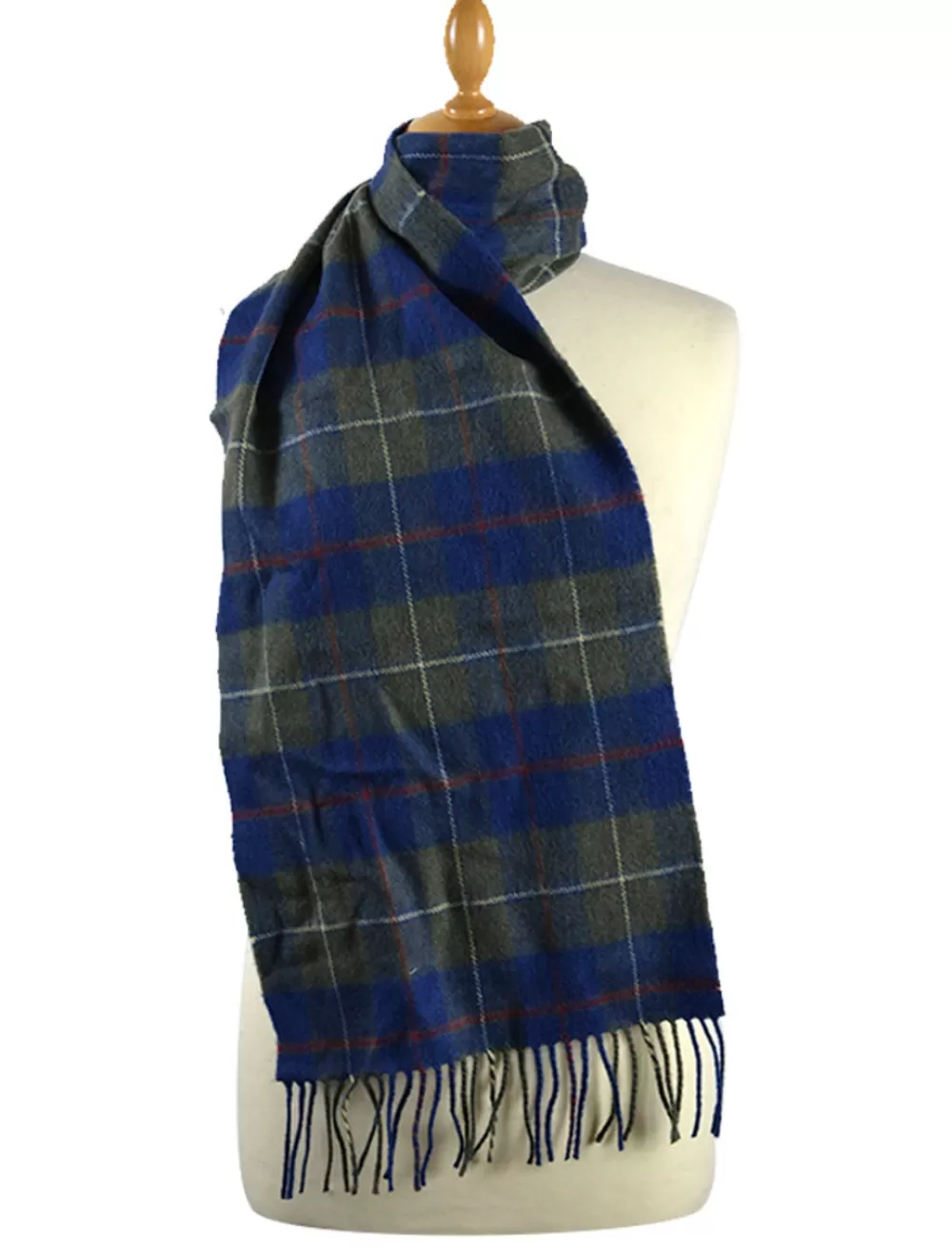 Hot Long Blue Olive Plaid Narrow Lambswool Scarf | Aran Sweater Market Lambswool Scarves