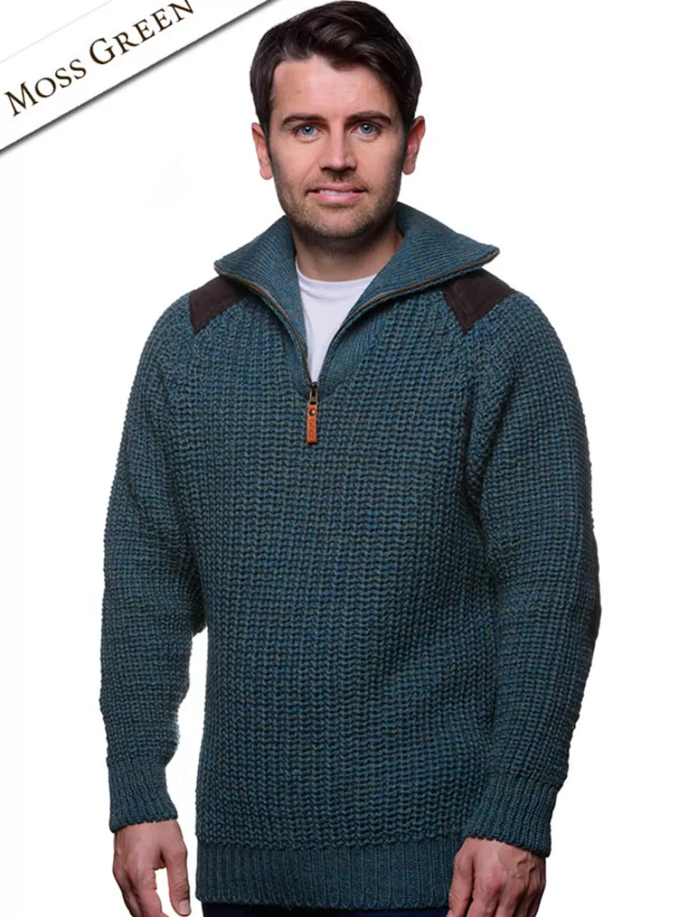 Cheap Mens half zip sweater with patches, Irish wool sweater | Sweaters