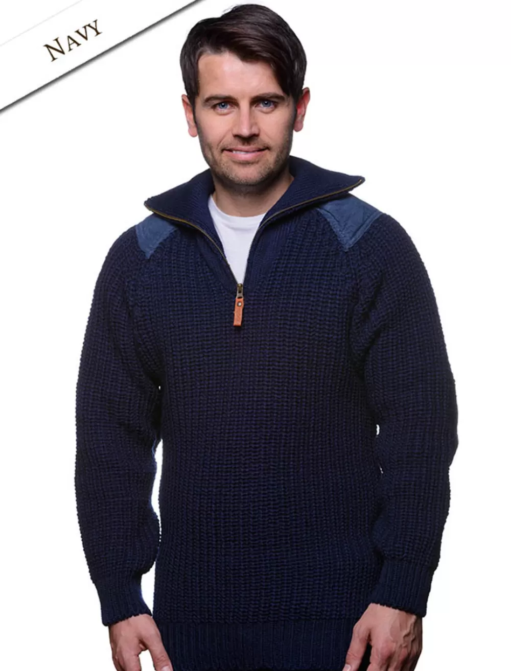 Cheap Mens half zip sweater with patches, Irish wool sweater | Sweaters